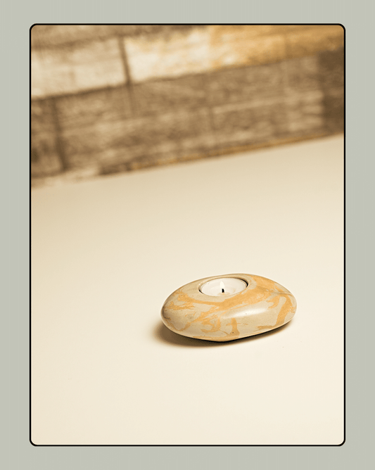 Concrete Pebbles Tealight Candle Holder - Mustard Splash 2