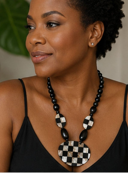 Checkers Buffalo Horn Statement Necklace