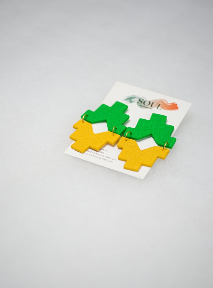 Aztec Green and Yellow Earrings