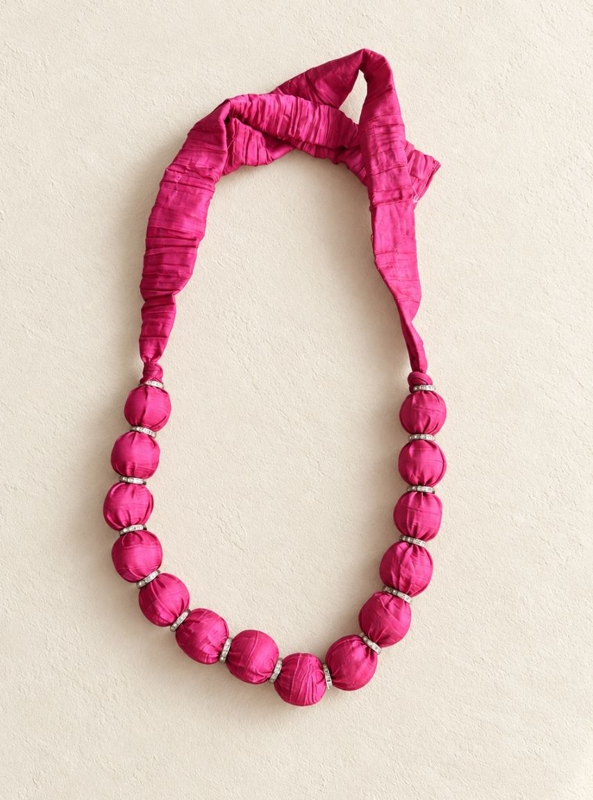Pink Fabric Beads Necklace
