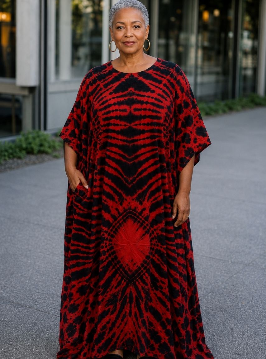 Red Tie-Dye Kaftan Dress