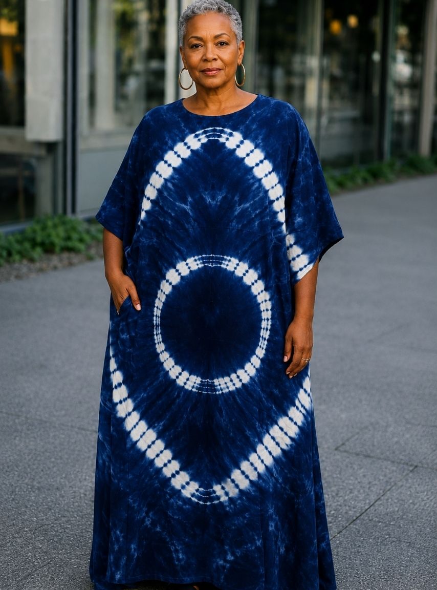 Blue Tie-Dye Kaftan Dress