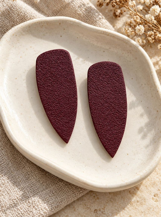 Clay Earrings Dagger Burgundi