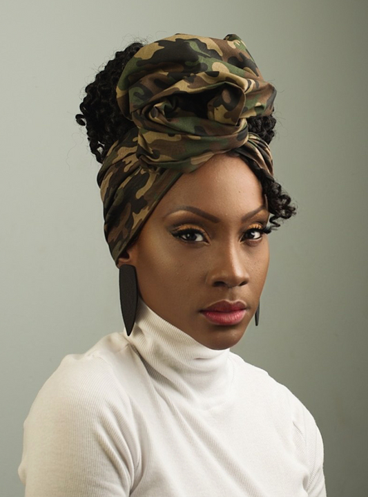 Camouflage Print. Get the perfect fit for your headwrap with our unique wire-infused design! Twist, bend and mold it into any shape you want. Say goodbye to traditional limitations!African American Headwrap, Twist Head Wrap, Flexible Wire Head Wrap, Top Knot, Turban, Vibrant Twist Tie, Versatile Wire Headband, Best Wire headwrap, head wraps for woman.
