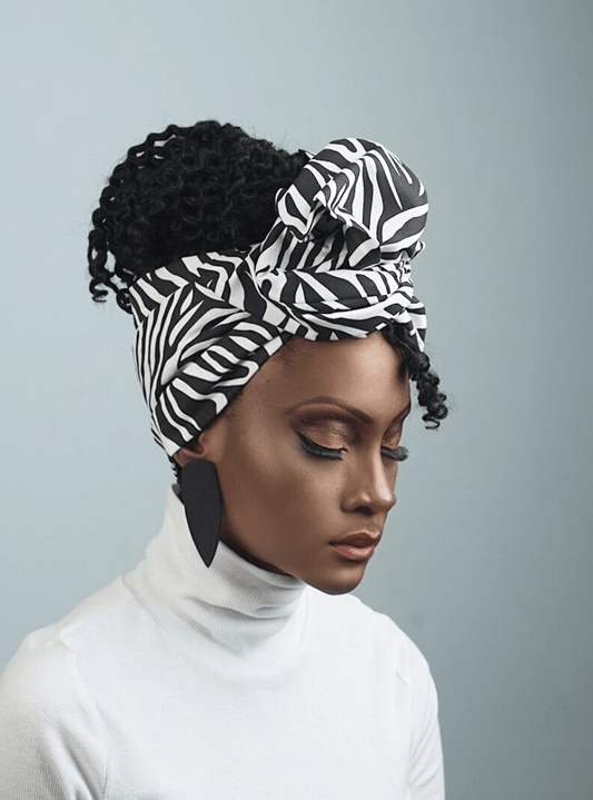 Zebra Print black and white, stripes. Get the perfect fit for your headwrap with our unique wire-infused design! Twist, bend and mold it into any shape you want. Say goodbye to traditional limitations!African American Headwrap, Twist Head Wrap, Flexible Wire Head Wrap, Top Knot, Turban, Vibrant Twist Tie, Versatile Wire Headband, Best Wire headwrap, head wraps for woman.