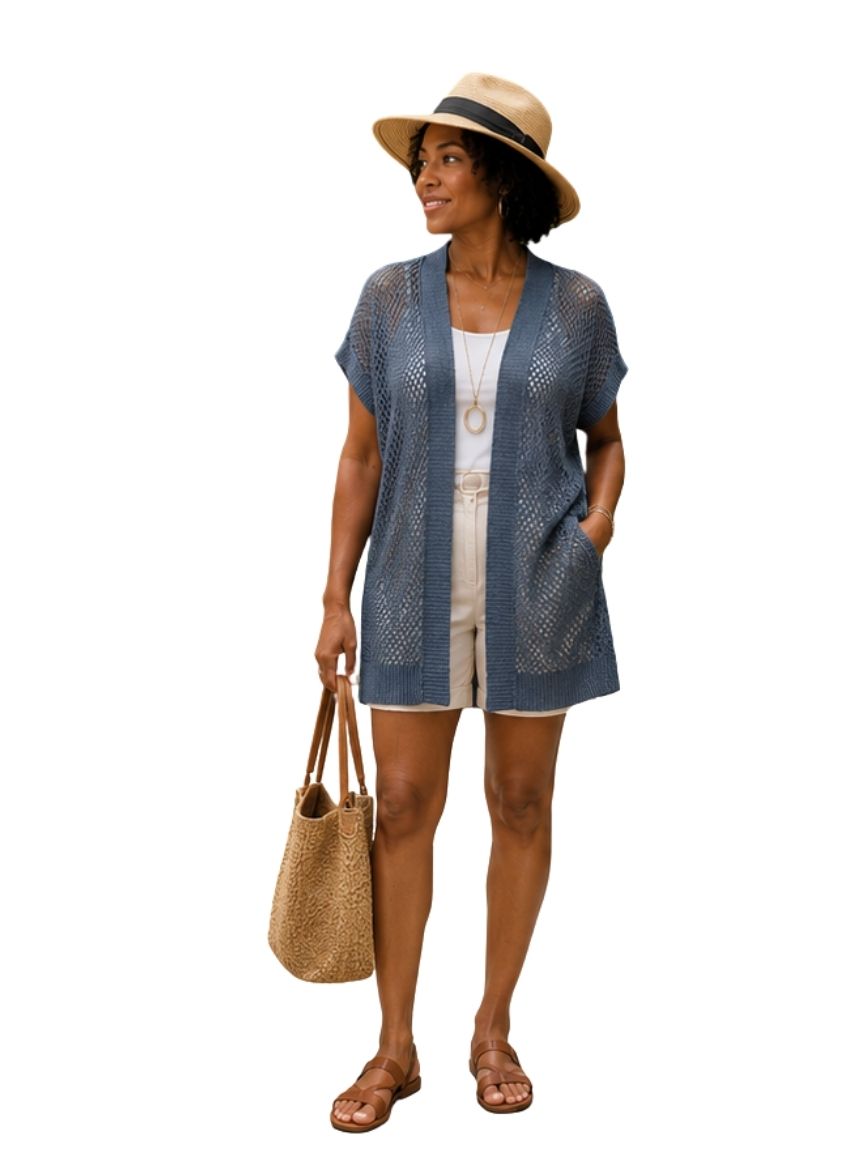 Blue Knit Mesh Cardigan