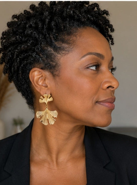 Golden Ginkgo Leaf Statement Earrings