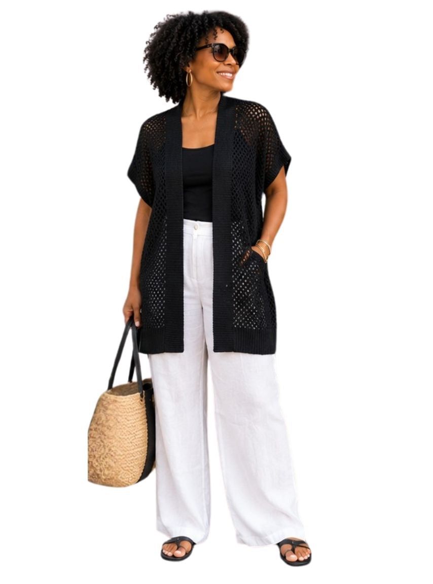 Black Knit Mesh Cardigan