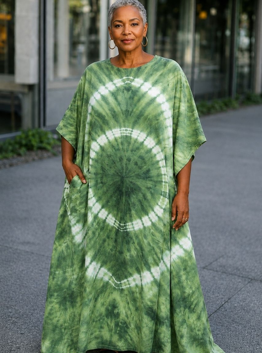 Green Tie-Dye Kaftan Dress