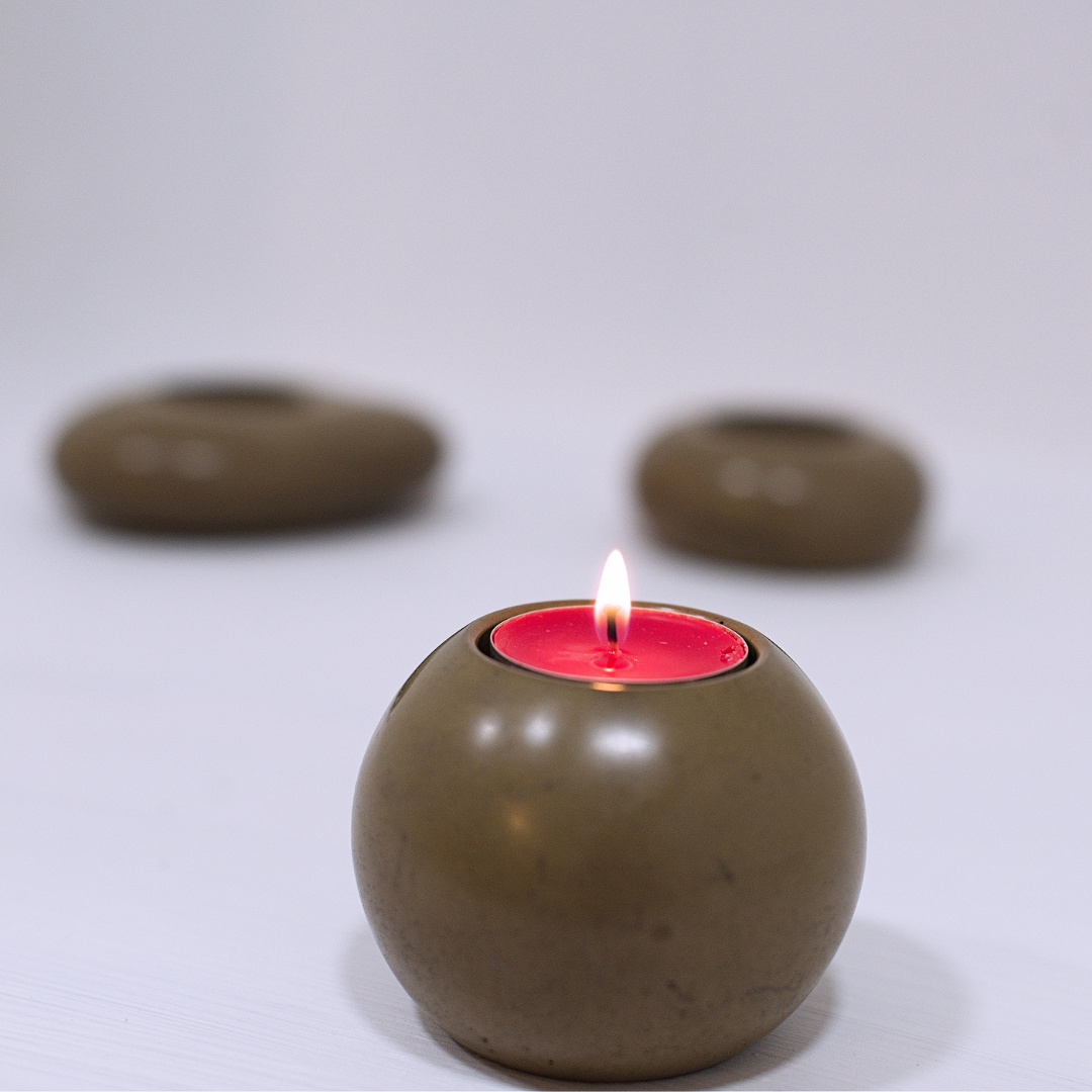 Concrete Tealight Candle Holder - Brown