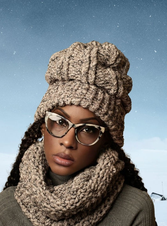 Chas Pacific - Beige Black Beanie and Neck Warmer Set