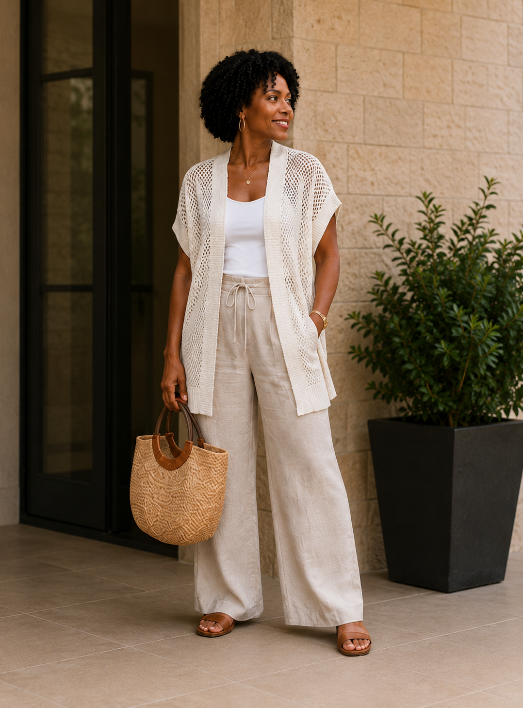 White Knit Mesh Cardigan
