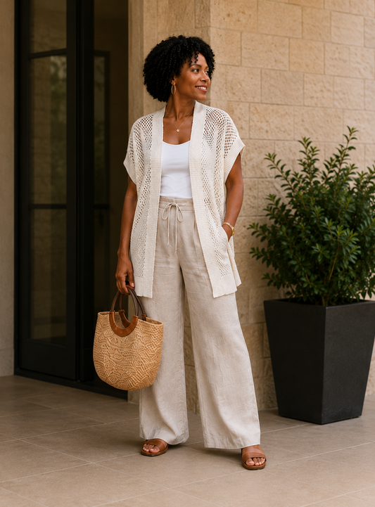 White Knit Mesh Cardigan