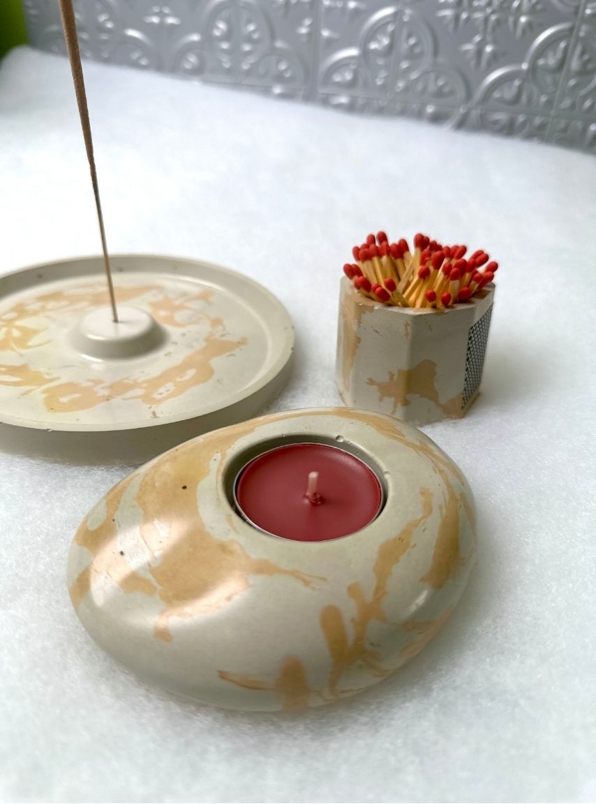 Trio Gift Idea Incense Holder, tea candle, matches holder