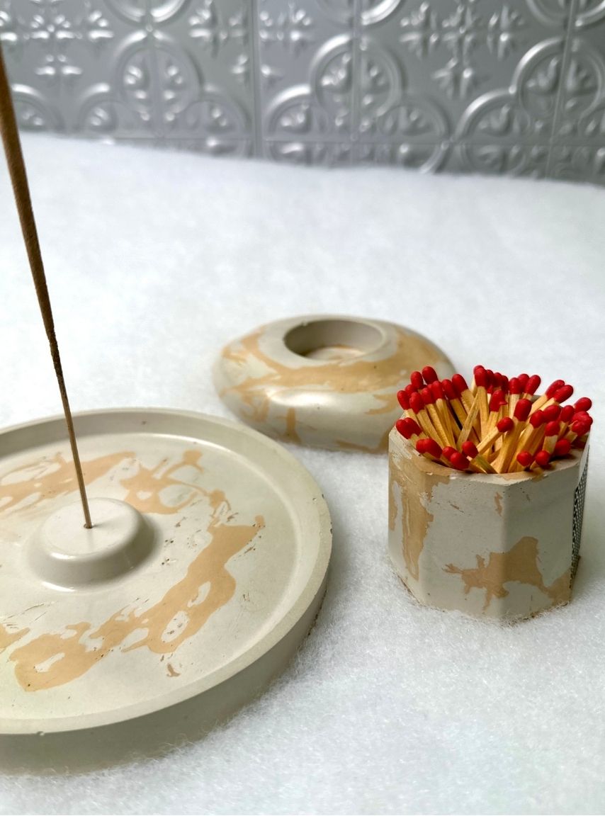 Trio Gift Idea Incense Holder, tea candle, matches holder