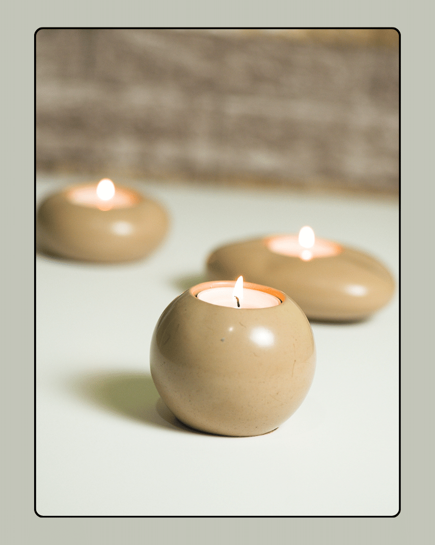 Concrete Pebbles Tealight Candle Holder - Brown 3