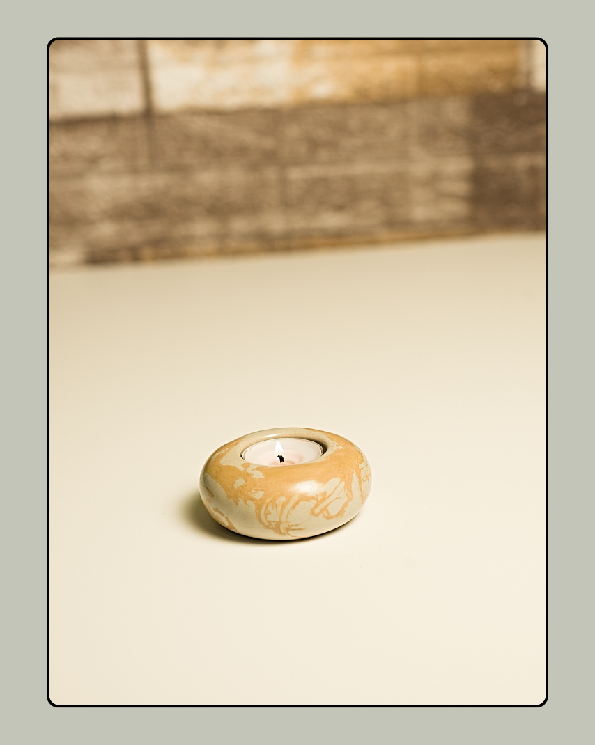 Concrete Pebbles Tealight Candle Holder - Mustard Splash 1