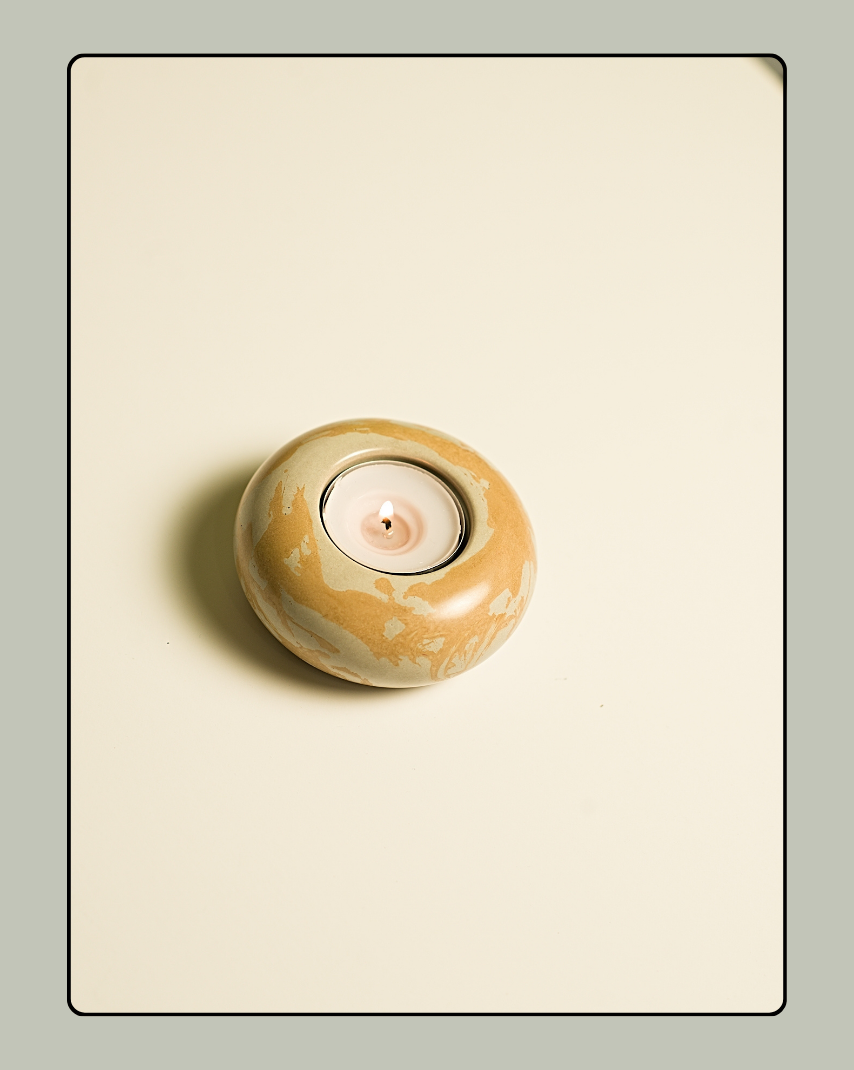 Concrete Pebbles Tealight Candle Holder - Mustard Splash 1