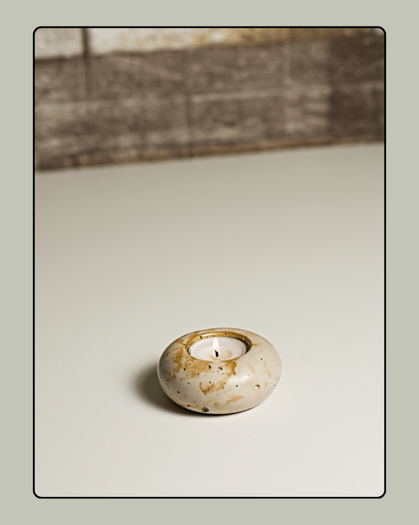 Concrete Pebbles Tealight Candle Holder - Antique Splash Yellow