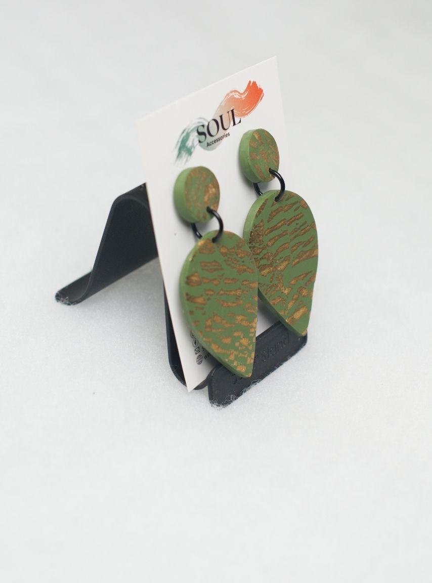 Clay Green and Gold Drop Earrings