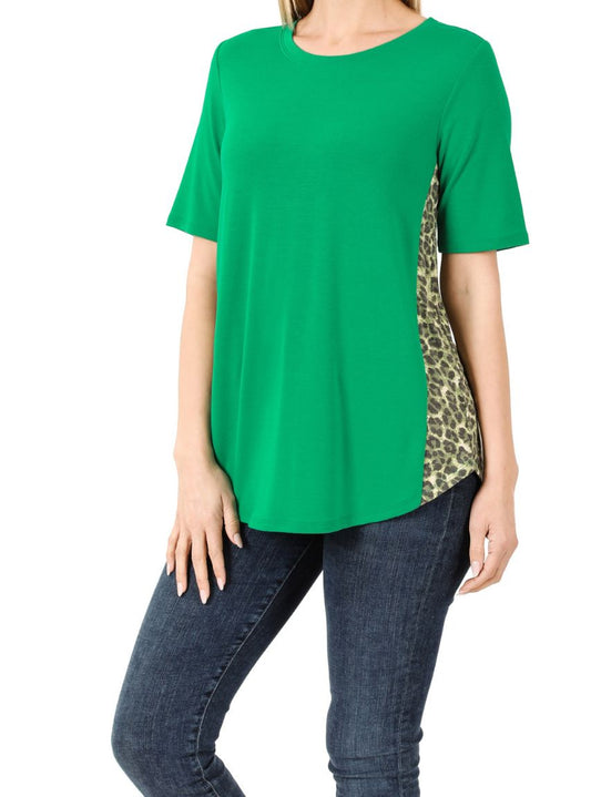 Side Panel Leopard -Round Neck Top