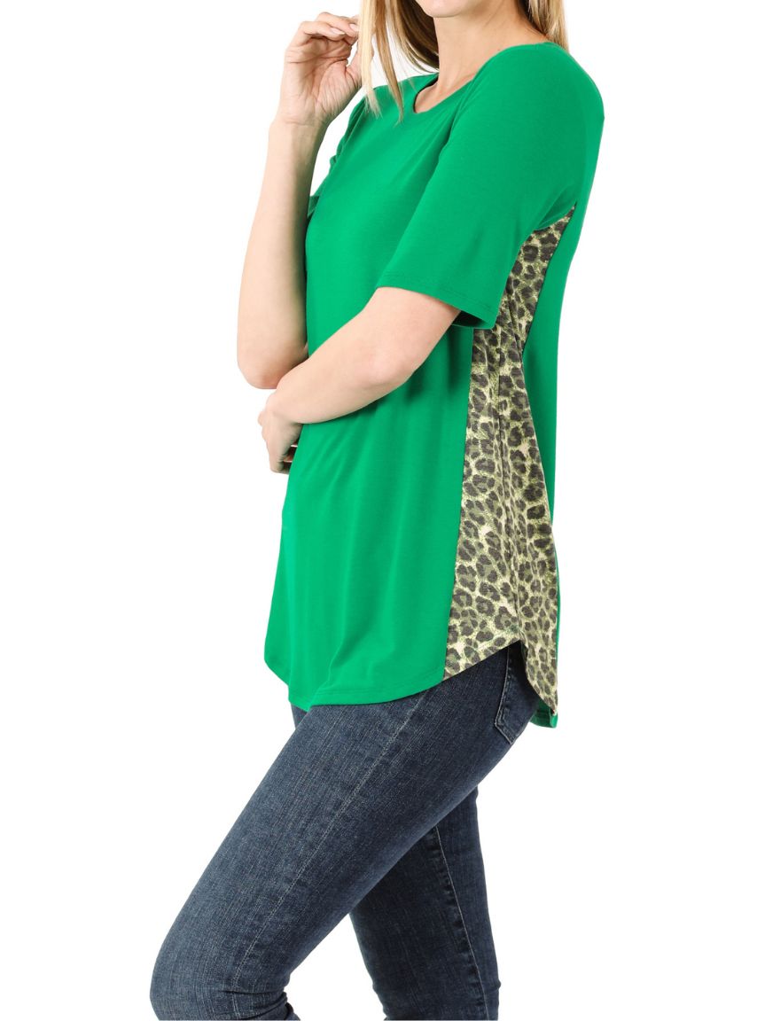 Side Panel Leopard -Round Neck Top