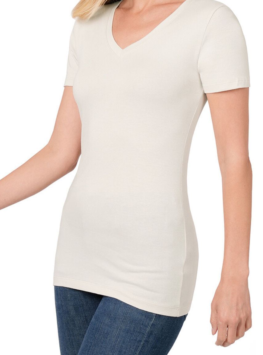 Basic Cotton V-Neck Short Sleeve