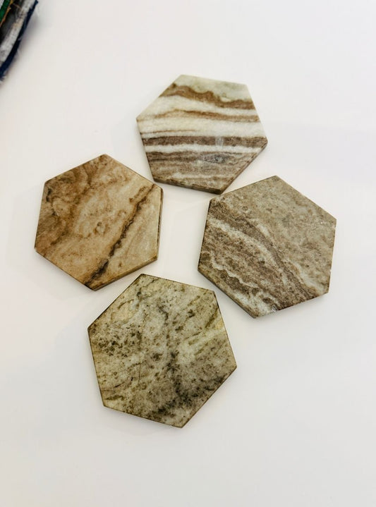 Set of 4 Stone Coasters - Brown