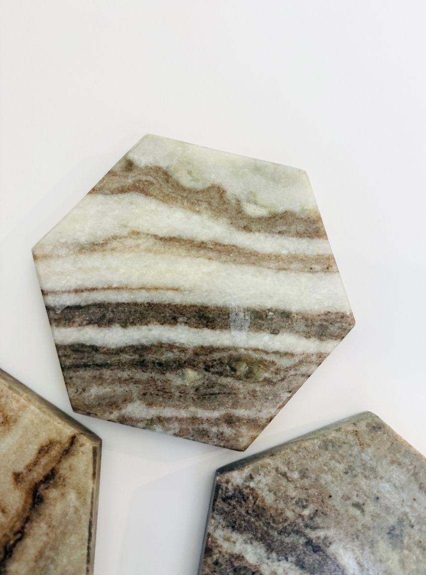 Set of 4 Stone Coasters - Brown