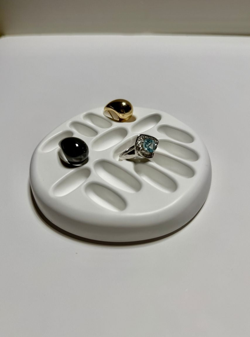 Jewelry Ring Tray, Ring Organizer, Ring Display, Woman Ring Holder, Round White