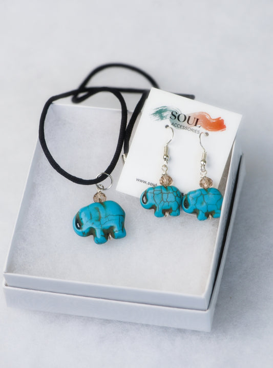 Elephanth Howlite Necklace and Earrings 1