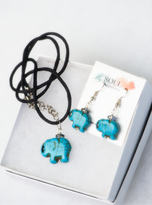 Elephanth Howlite Necklace and Earrings 2