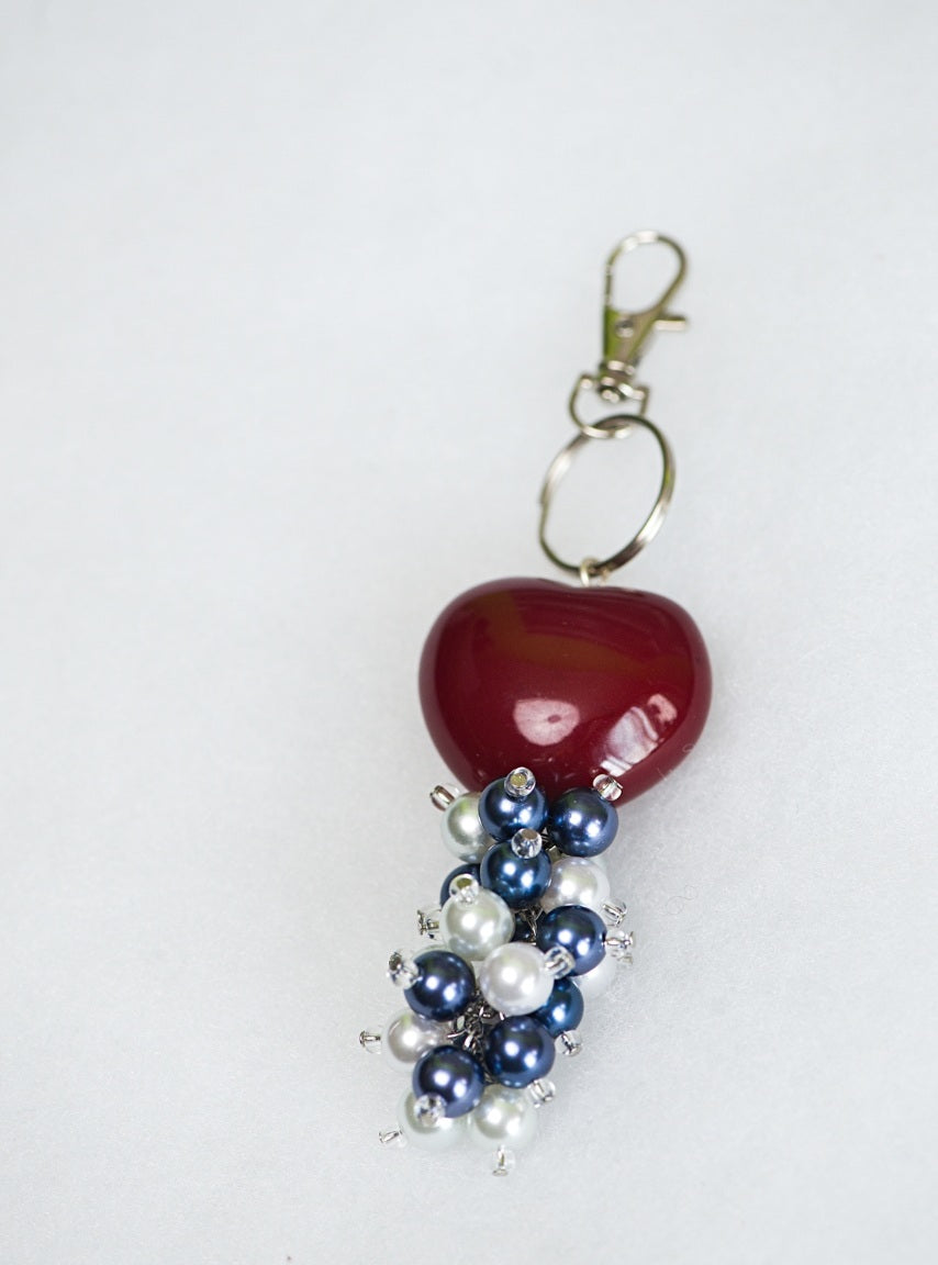 Keychain Red Heart - Grey and White