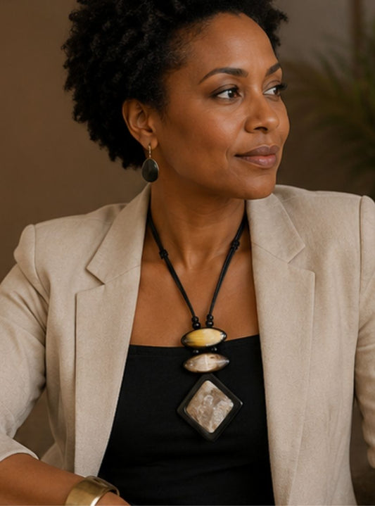 Long Buffalo Horn Statement Necklace