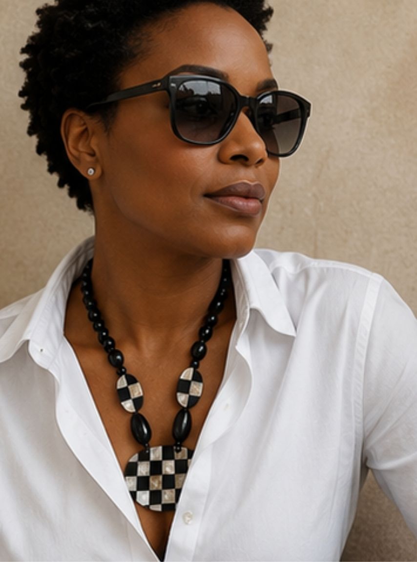 Checkers Buffalo Horn Statement Necklace