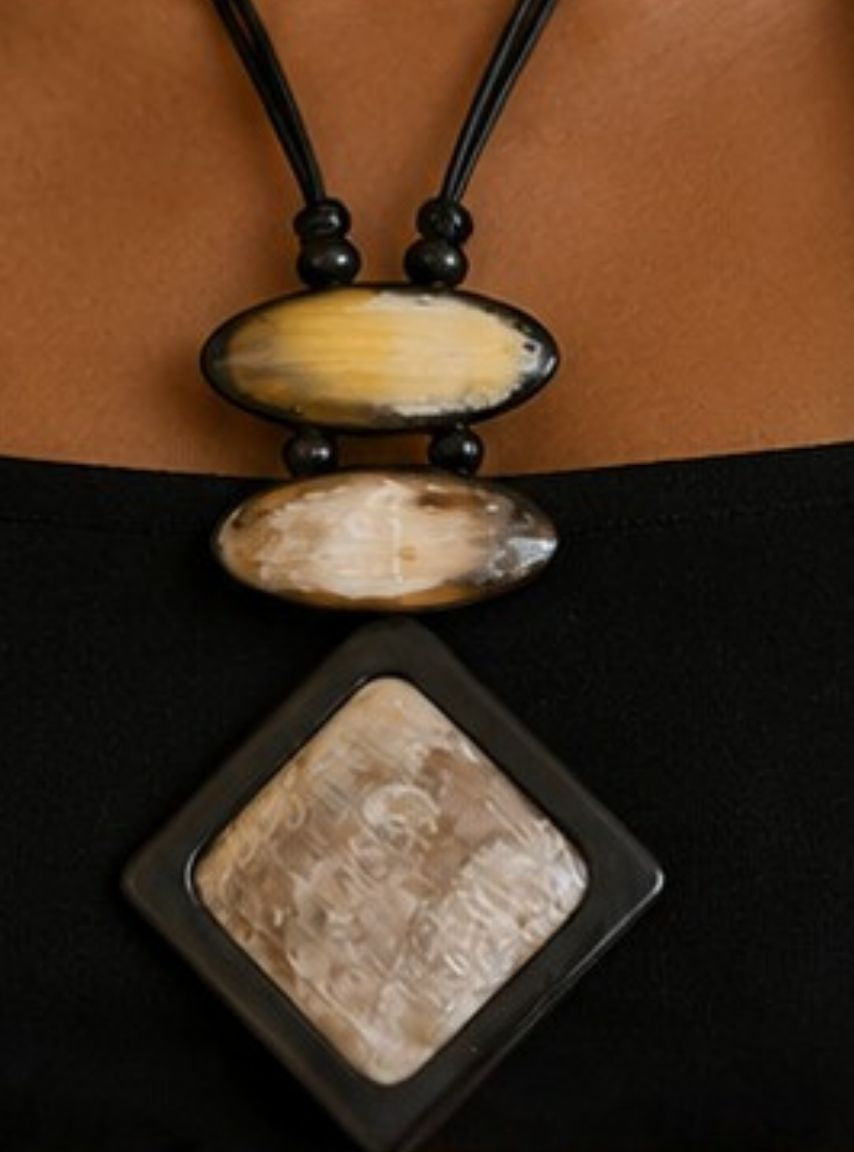 Long Buffalo Horn Statement Necklace