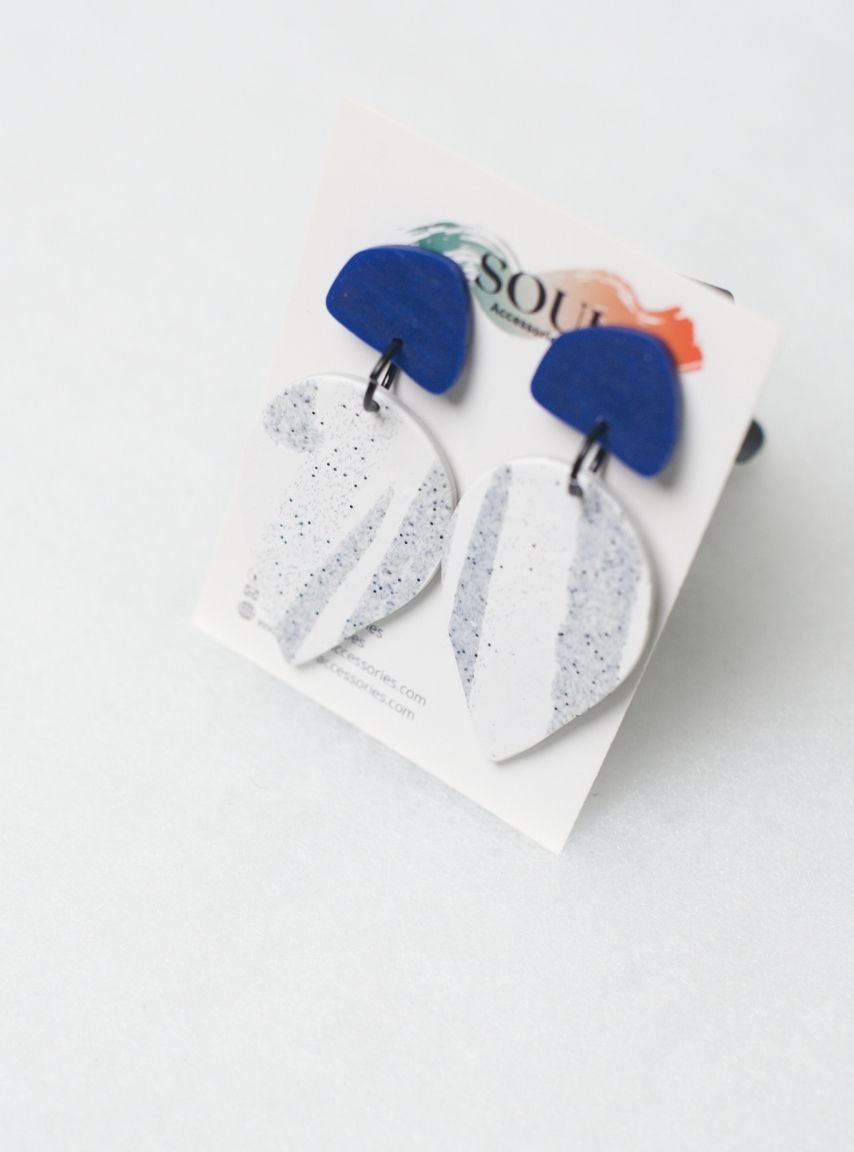 Clay White and Blue Cobalto Earrings