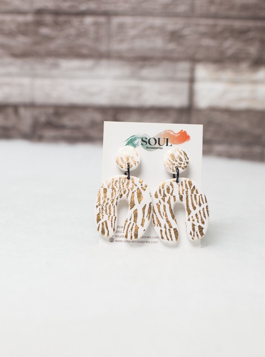 Clay White and Gold Arc Earrings