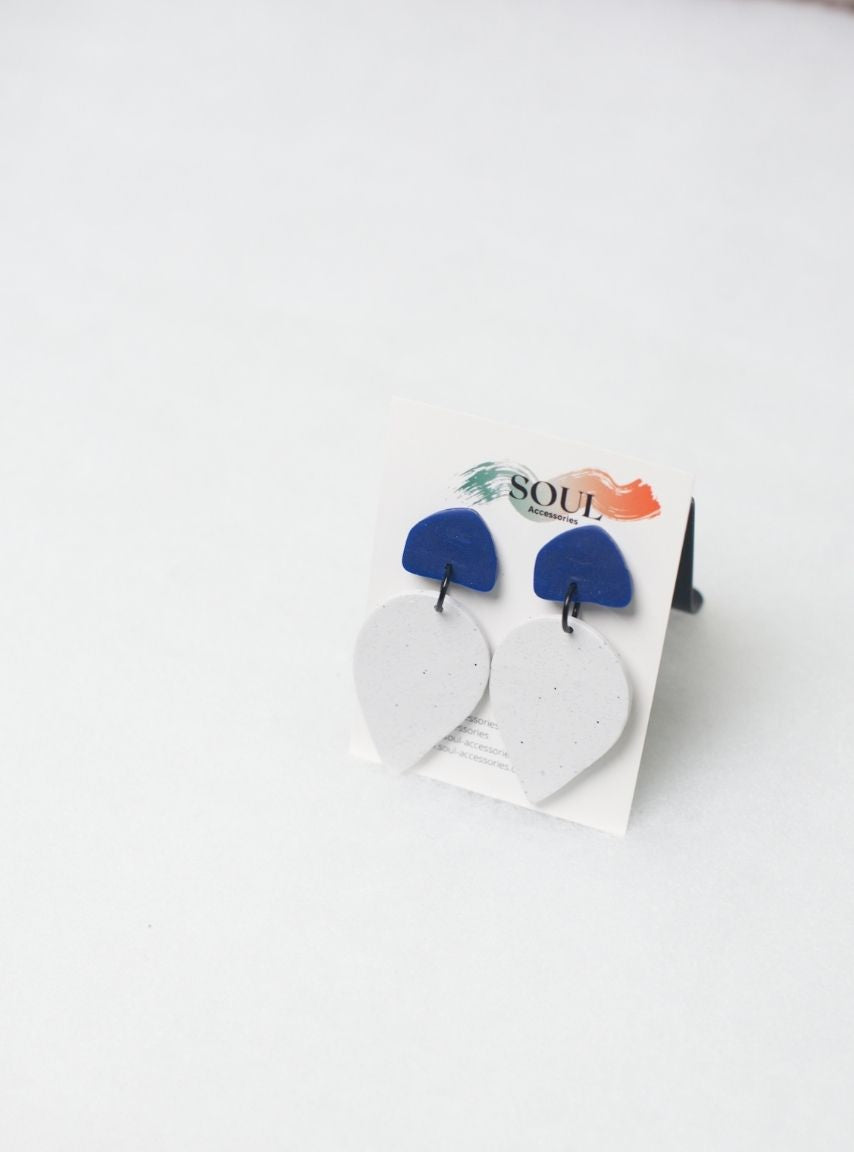 Clay White and Blue Earrings