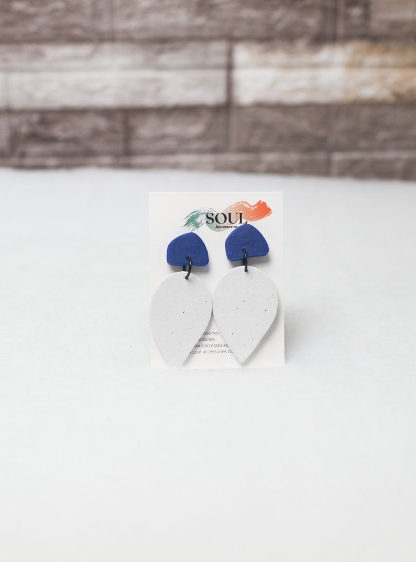 Clay White and Blue Earrings