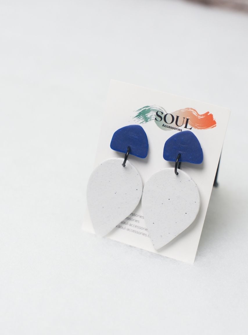 Clay White and Blue Earrings