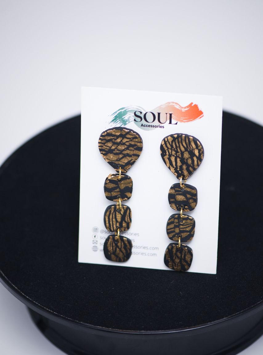 Black and Gold Clay Earrings