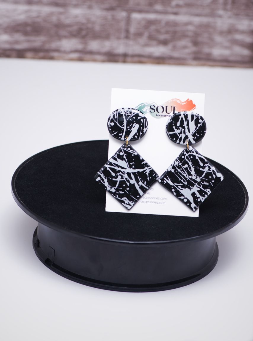 Black and White Splash Long Earrings 4