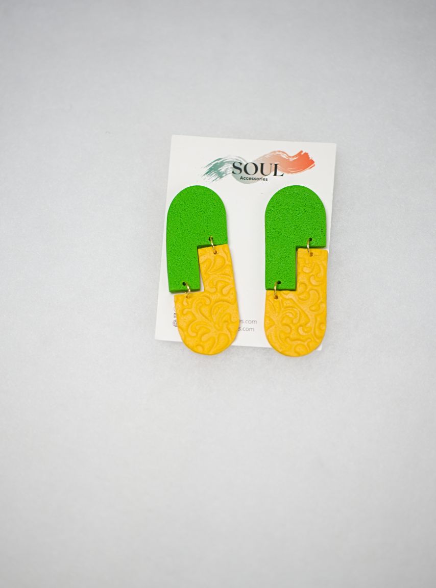 Green and Yellew Clay Earrings