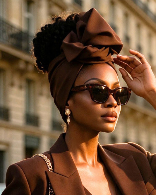 Wired Headwrap - ISABELLA - Brown Solid Flexible Wrap