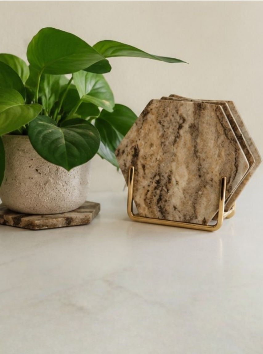 Set of 4 Stone Coasters - Brown