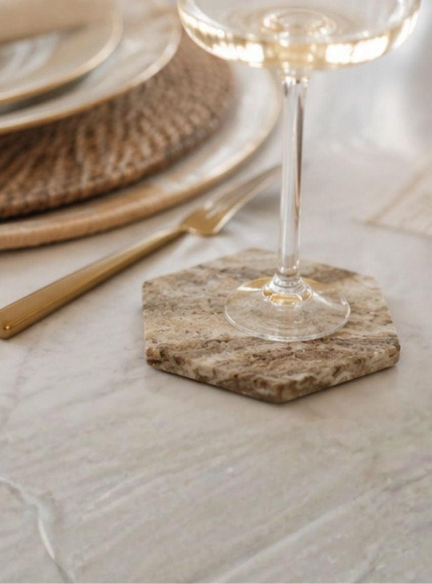 Set of 4 Stone Coasters - Brown