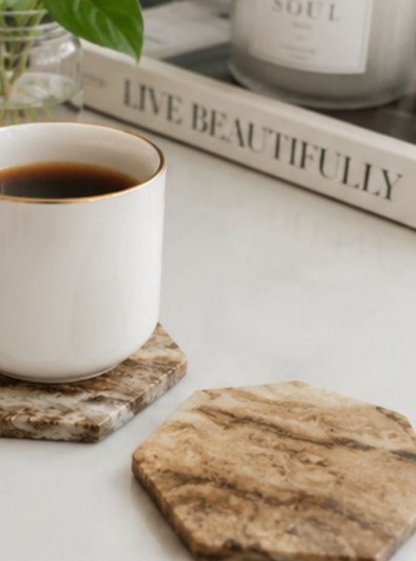 Set of 4 Stone Coasters - Brown