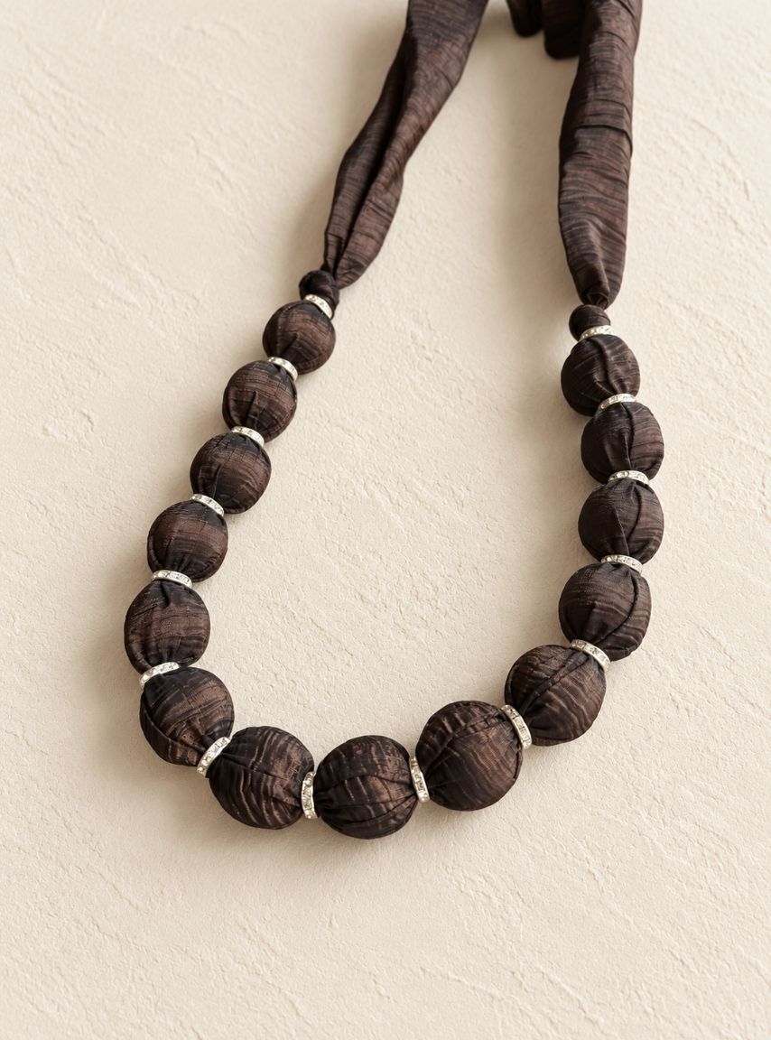 Brown Fabric Beads Necklace