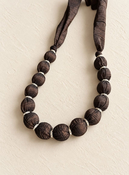 Brown Fabric Beads Necklace